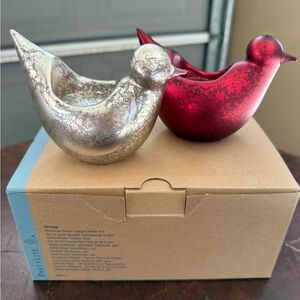 PartyLite Festive Silver and Red Bird Tealight Holders